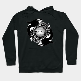 Twin Orcas on Polynesian Sunset Hoodie